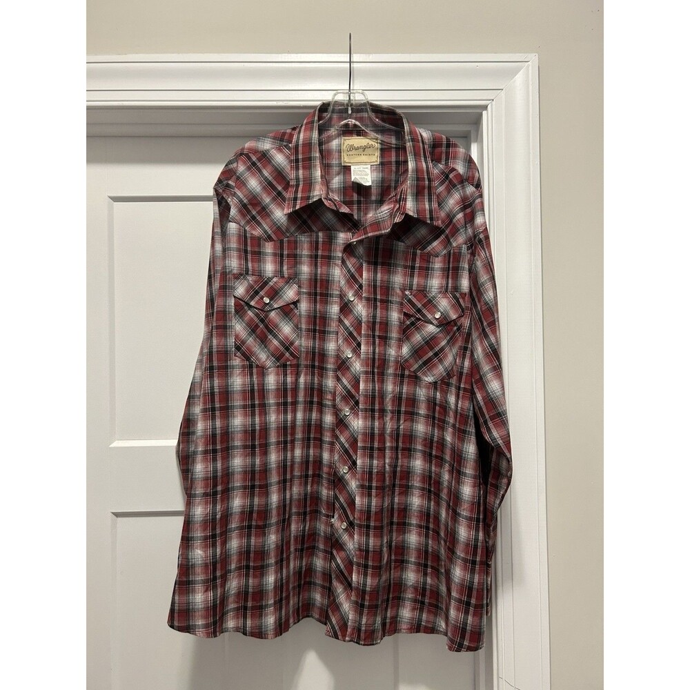 Wrangler Western Pearl Snap Red Plaid Cotton Blend Long Sleeve Shirt Size 3X